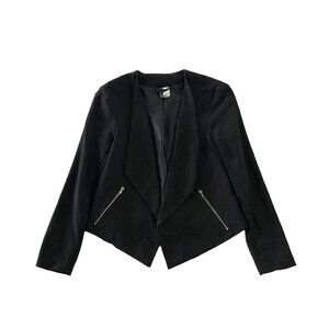 H&M Divided Womens Size 10 Black Zipper Pockets Cropped Open Front Blazer